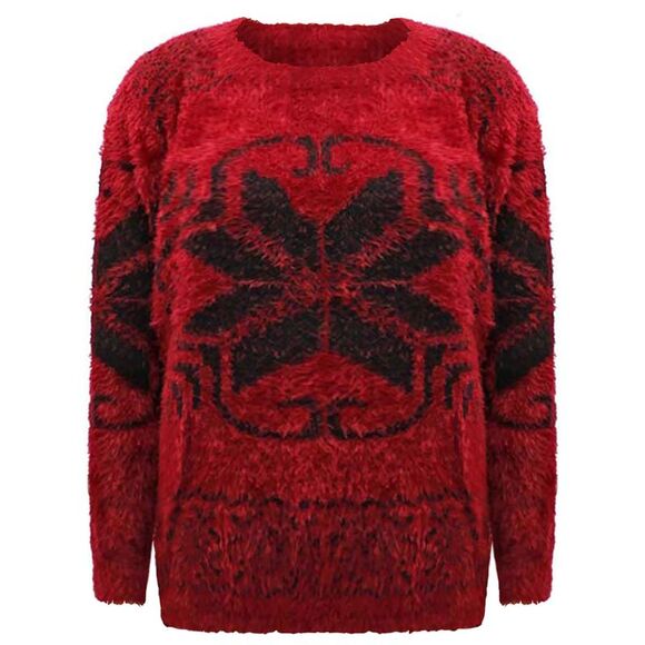 Snowflake Pattern Fuzzy Eyelash Knit Sweater - Picture 6 of 8